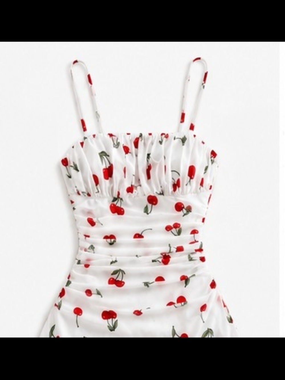 Cherry Print Ruched Mesh Mini Dress Cottagecore Coquette Summer Sundress Large - Picture 3 of 8